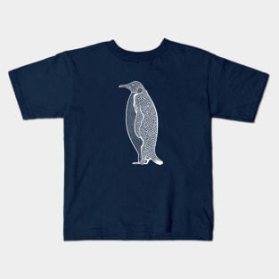 Emperor Penguin Ink Art - on dark colors Kids T-Shirt